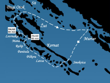 Izlet u Np Kornati brodom Barbarinac - karta Kornata