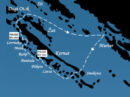 Ausflug nach Nationalpark Kornati mit dem Schiff Otac Bozidar - Kornati Landkarte