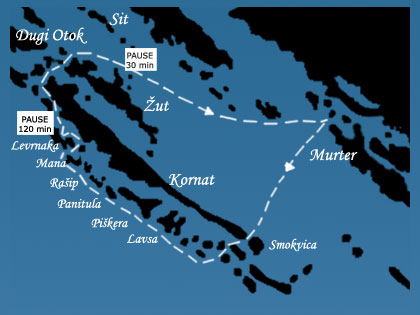 Ausflug nach Nationalpark Kornati mit dem Schiff Torcida - Kornati Landkarte
